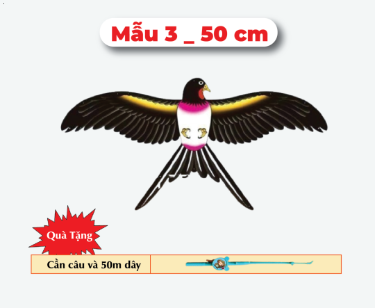 Mẫu 3 _ Diều 3D Mini 50cm - Tặng Tay Cầm và 50m Dây