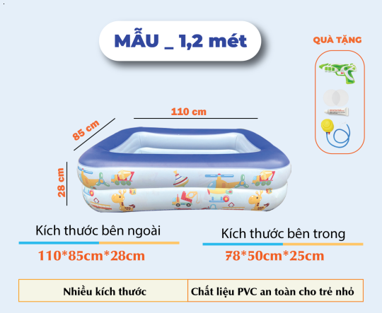 Mẫu 1m2 _ Bể Bơi _ Hồ Bơi - 2 Tầng TẶNG Bơm Hơi Cầm Tay