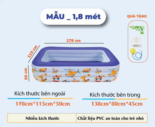 Mẫu 1m8 _ Bể Bơi _ Hồ Bơi - 3 Tầng TẶNG Bơm Hơi Cầm Tay