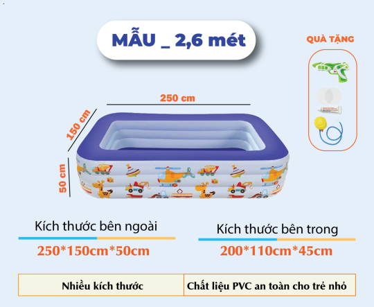 Mẫu 2m6 _ Bể Bơi _ Hồ Bơi - 3 Tầng TẶNG Bơm Hơi Cầm Tay