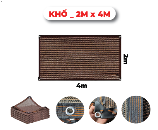 Khổ 2mx4m _ Lưới Che Nắng - Bạt Che Nắng Hàng Nhập Khẩu Cao Cấp Mila _ May Viền - Đóng Khoen _ Chắc Chắn