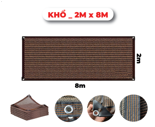Khổ 2mx8m _ Lưới Che Nắng - Bạt Che Nắng Hàng Nhập Khẩu Cao Cấp Mila _ May Viền - Đóng Khoen _ Chắc Chắn