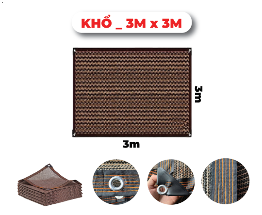 Khổ 3mx3m _ Lưới Che Nắng - Bạt Che Nắng Hàng Nhập Khẩu Cao Cấp Mila _ May Viền - Đóng Khoen _ Chắc Chắn