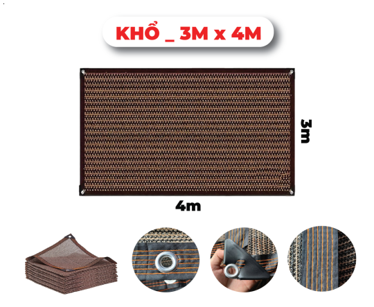Khổ 3mx4m _ Lưới Che Nắng - Bạt Che Nắng Hàng Nhập Khẩu Cao Cấp Mila _ May Viền - Đóng Khoen _ Chắc Chắn