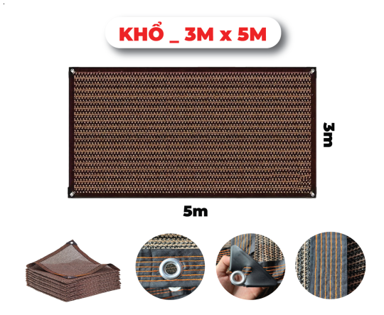 Khổ 3mx5m _ Lưới Che Nắng - Bạt Che Nắng Hàng Nhập Khẩu Cao Cấp Mila _ May Viền - Đóng Khoen _ Chắc Chắn