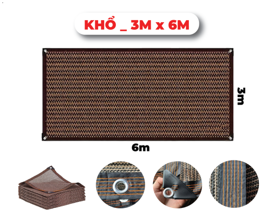Khổ 3mx6m _ Lưới Che Nắng - Bạt Che Nắng Hàng Nhập Khẩu Cao Cấp Mila _ May Viền - Đóng Khoen _ Chắc Chắn
